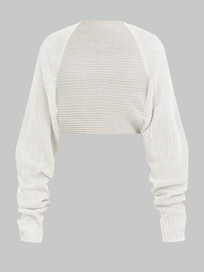 SHEIN Girlism Tonårsflickor Vit/beskärad/tjock stickad textur/Casual Lätt kofta, mångsidig, lämplig för dagligt bruk, solskydd