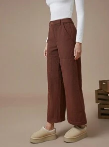 WESTFADE Spring High Rise Ankle Length Corduroy Utility Panel Straight Leg Pants - Nashville Outfits