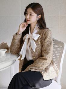 DAZY Chaqueta holgada regular de mujer con dobladillo deshilachado de unicolor, ropa de otoño