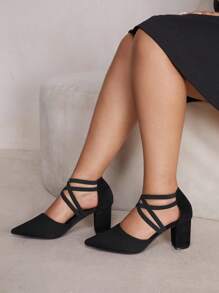 CUCCOO CURVES Women's Wide Fit Fashion Classic Apricot Color Comfortable Pointed Toe High Heel Pumps Plus Size For Christmas And New Year Holiday Vibe Fall And Winter Valentines - Black - View 2