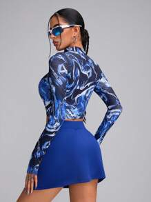 Innovista Fashionable Tie Dye Stand Collar Fitted Cropped Sports T-Shirt - Multicolor - View 6