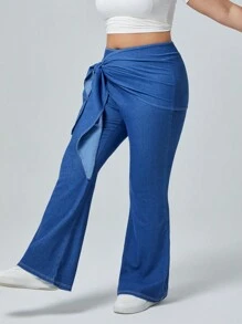 SHEIN EZwear Solid Color Knit Elastic Casual Stretchy Knit Flare Pants Apple Bottom Jeans