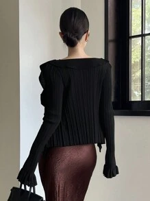 DAZY Conjunto de top de camisola de punto con volantes y cárdigan casual de otoño para mujer