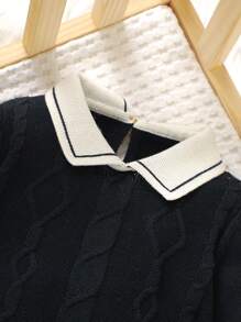 Baby Jumpsuits Casual Gentleman Style, Classic Cable Knit, Collared Shirt Collar Long Sleeve 2 In 1 Jumpsuit, Fashionable And Comfortable, Baby Essential For Autumn/Winter