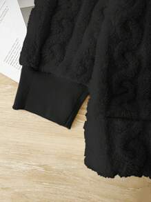 SHEIN Frenchy Plus Size Women's Casual Simple Fluffy Long Sleeve Jacket,Winter Clothes - Black - View 6