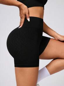 SHEIN Sport Studio Pantalones cortos deportivos sin costuras con cintura elástica de unicolor para el verano, adecuados para yoga y ejercicio