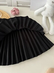 DAZY Young Girl Casual Versatile Simple Solid Pleated Skirt,Girls Summer Outfits - Black - View 4
