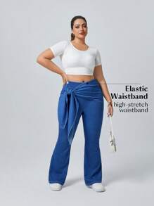 SHEIN EZwear Solid Color Knit Elastic Casual Stretchy Knit Flare Pants Apple Bottom Jeans