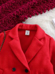 SHEIN Baby Girl Cute Red Knitted Minimalist Lapel Overcoat, Autumn/Winter