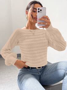 Chiquease Solid Color Crew Neck Casual Pullover Sweater Knit Pullover Fall Winter Outfit - Khaki - View 4