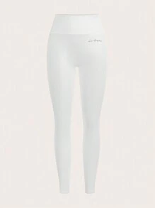 SHEIN EZwear 多色女式字母印花休闲百搭修身打底裤 - 灰色 - 查看 9