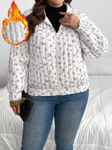 SHEIN Privé Plus Size Floral Print Turtleneck Long Sleeve Loose Casual Sweatshirt, Warm & Fashionable For Autumn/Winter - Apricot - View 6