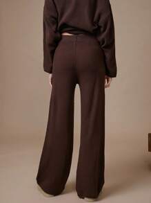 WESTFADE Mid Rise Cropped Wide Leg Sweater Lounge Pants - Brown - View 6