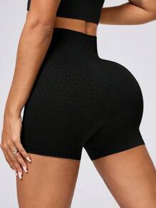 SHEIN Sport Studio Pantalones cortos deportivos sin costuras con cintura elástica de unicolor para el verano, adecuados para yoga y ejercicio