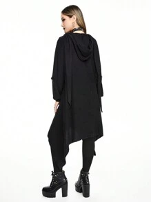 ROMWE Gothic Snake Skin Floral Embroidered Asymmetrical Hem Women Hooded Scarf Cloak Jacket - Black - View 6