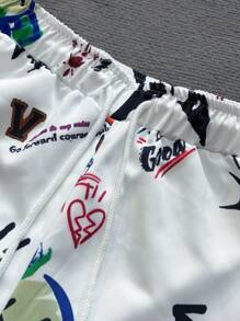 Manfinity EMRG 男士休闲直筒裤，彩色手绘火焰印花，男士年轻街头潮流 INS，秋季男装，Y2K，说唱歌手超大裤 - 白色 - 查看 5