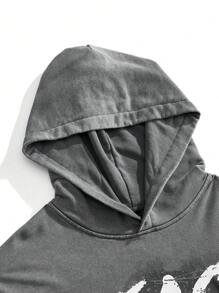Manfinity NXTstreet sweat-shirt à capuche décontracté pour hommes avec imprimé de lettre de caractère, sweat-shirt à capuche graphique à manches longues pour l'automne/l'hiver, idéal pour les cadeaux aux amis, aux maris et aux petits-amis - Gris - Voir 3