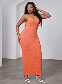 Diva Kurves Đầm bó sát cơ thể thiết kế thanh lịch cỡ lớn màu sắc khối kim loại trang trí nút kim loại, cho ngày lễ, tiệc tùng, lễ hội - Nhiều màu - Xem 5