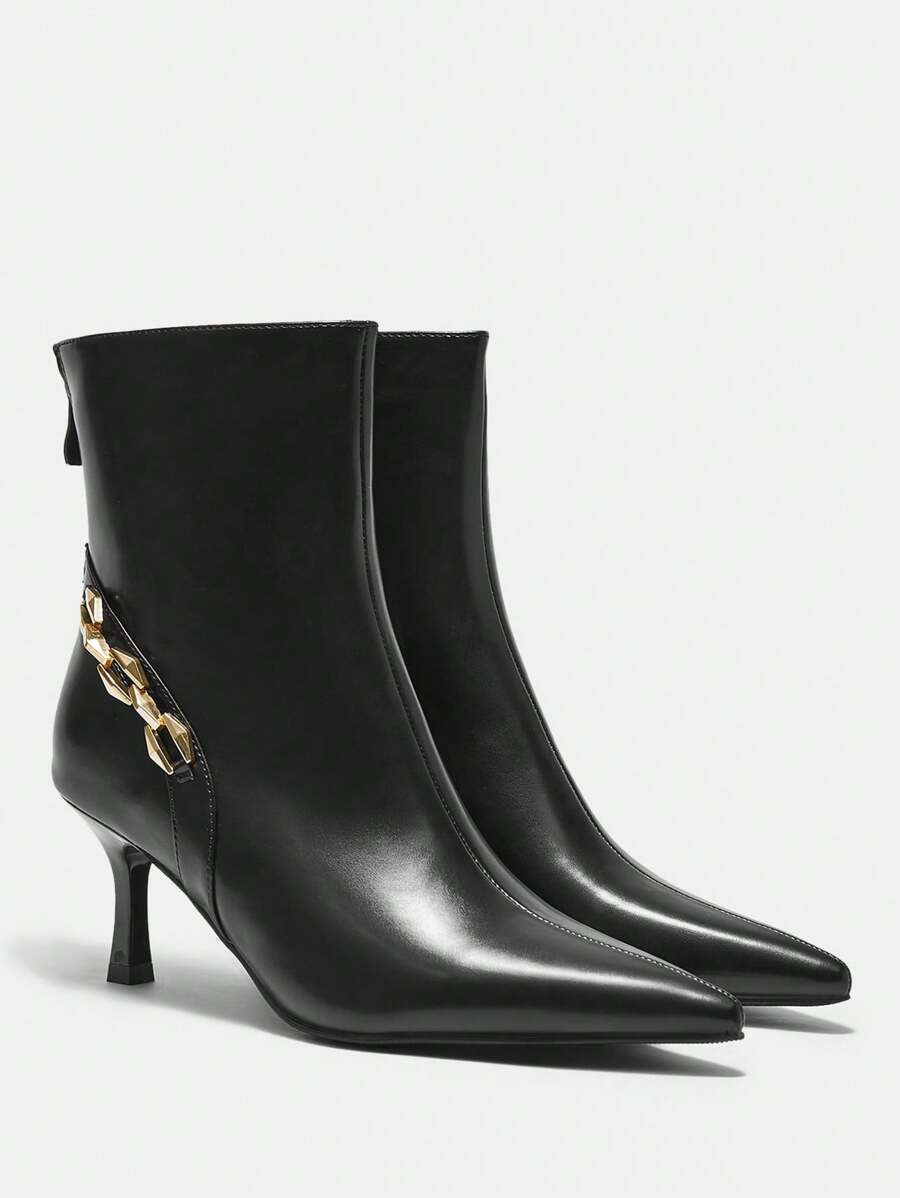 CUCCOO BIZCHIC Women's Pointed Toe Rivet Decorated Mid-Heel Ankle Boots And Short Boots - Black - View 1