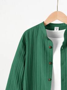 Áo sơ mi tay dài cổ đứng có túi xếp nếp họa tiết cho bé trai tuổi mới lớn, mùa thu - màu xanh lá - Xem 3