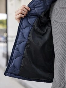 Manfinity VCAY 男士编织修身立领加厚前开襟棉服外套，外出绗缝皇家蓝色冬季外套，适合朋友、丈夫、男朋友的礼物 - 藏蓝色 - 查看 4