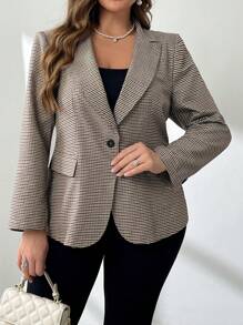 Firerie Áo khoác blazer kẻ caro cổ bẻ tay dài cỡ lớn, thu/đông - Màu Khaki - Xem 5