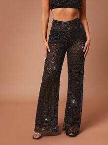 Hauture 圣诞节优雅亮片女式阔腿裤