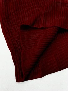 SHEIN LUNE Plus Size Women's Solid Color Knitted Stand Collar Batwing Short Sleeve Casual Pullover Sweater, Burgundy, Autumn/Winter