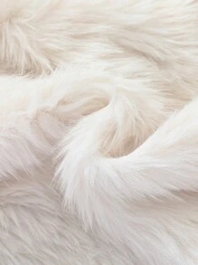 SHEIN 女婴可爱百搭毛绒象牙色背心夹克，秋冬外套，白色蓬松外套，宽松翻领外套，纯色仿兔毛冬季长袖夹克 - 米色 - 查看 3