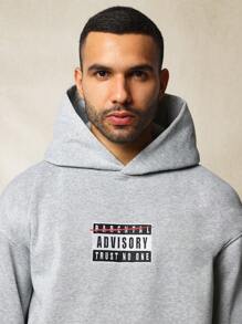 SUMWON Parental Advisory Trust No One Pullover Hoodie Streetwear Urban Style Casual Comfort Fall Winter Loungewear Graphic Sweatshirt Music Culture Statement - Grey - View 4