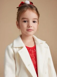 PrepCrw 年轻女孩学院风宽松米色编织双排扣翻领外套，秋冬 - 白色 - 查看 4