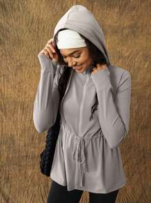 VARSITIE Hooded Long Sleeves With Zipper Women Outdoor Jackets - Light Grey - View 6