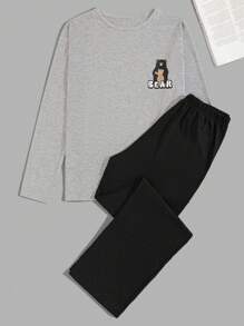 RueChic Conjunto de pijama casual y cómodo para hombres que incluye camiseta de manga larga y pantalón largo