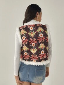 Forever 21 冬季女装 圣诞节 新款冬季女装外套 数码印花无袖短款蓬松背心 背心 雪地女装 新年女装夹克 节日女装 泰迪熊大衣 皮草大衣 圣诞背心大衣 Y2k 服装 - 彩色 - 查看 2