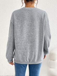 SHEIN 孕妇休闲爱心与字母印花哺乳运动衫，秋冬款 - 淺灰色 - 查看 2