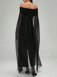 Chiquease Mesh Hooded Women's Slim-Fit Jumpsuit - Black - View 2