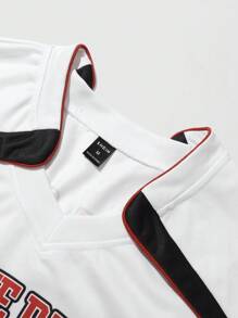 Manfinity EMRG 1pc Men's Color Block Patchwork Long Sleeve Letter Print Minimalist Casual Pullover Sweatshirt V Neck Street Wear Colorful Graphic Long Sleeve Sweatshirt, For Friends, Husband, Boyfriend Gifts - Multicolor - View 5