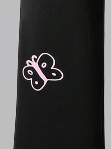 Tween Girls Floral Print Elastic Waist Loose Straight Sweatpants - Black - View 4