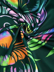 SHEIN LUNE 荧光彩色印花深 V 领吊带连衣裙迷你短款女装 - 彩色 - 查看 7