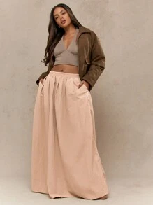 MISSGUIDED Nylon Parachute Fluffy Maxi Skirt - Apricot - View 4