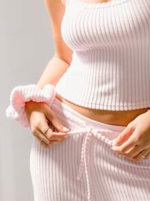 Aralina Sleepwear Drawstring Ribbed Plush Comfy Pull On Soft Cozy Lounge Pants - Baby Pink - View 3