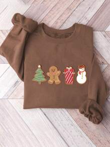 INAWLY Uroczy piernikowy sweter z ciasteczkami, damski sweter świąteczny, wesołych świąt, uroczy świąteczny sweter z ciasteczkami, świąteczny sweter