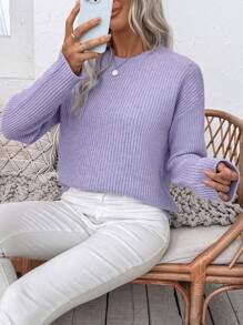 SHEIN LUNE Suéter morado de mujer de cuello redondo, de alta calidad y grosor mejorado, cálido - Púrpura malva - Ver 5