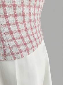 Flirla Plus Size Women Thick Tweed Lapel Vest - Pink - View 4