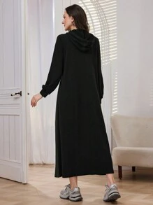 Mulvari Women Casual Contrast Color Half Zip Up Drawstring Hooded Sweatshirt Dress Pullover Fall Outfit - Black - View 5