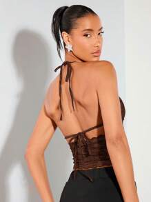 SHEIN BAE Sexy Lace Halter Crop Top , Country Concert Rave Festival Summer