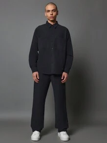 SUMWON Regular Fit Long Sleeve Shirt And Straight Fit Pant 2 Piece Set - Black - View 1