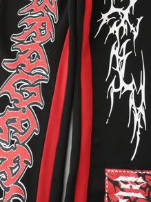 ROMWE MEN Street Life Men's Casual Angel Letter Print Hoodie & Sweatpants Tracksuit, Autumn/Winter - Red - View 7
