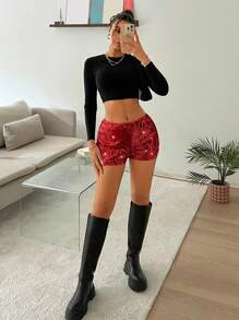 SHEIN EZwear 女士新款亮片时尚奢华低腰超短裤