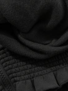 FRIFUL Sudadera con capucha y volantes de ajuste holgado para mujer, para otoño e invierno - Negro - Ver 3